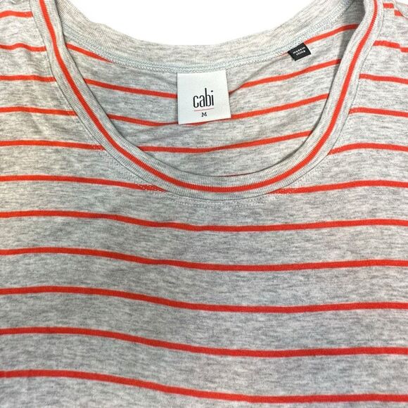 CABI Women’s Heather Gray and Orange Striped Ruffle Peplum Tank Top Size Medium - Picture 5 of 7